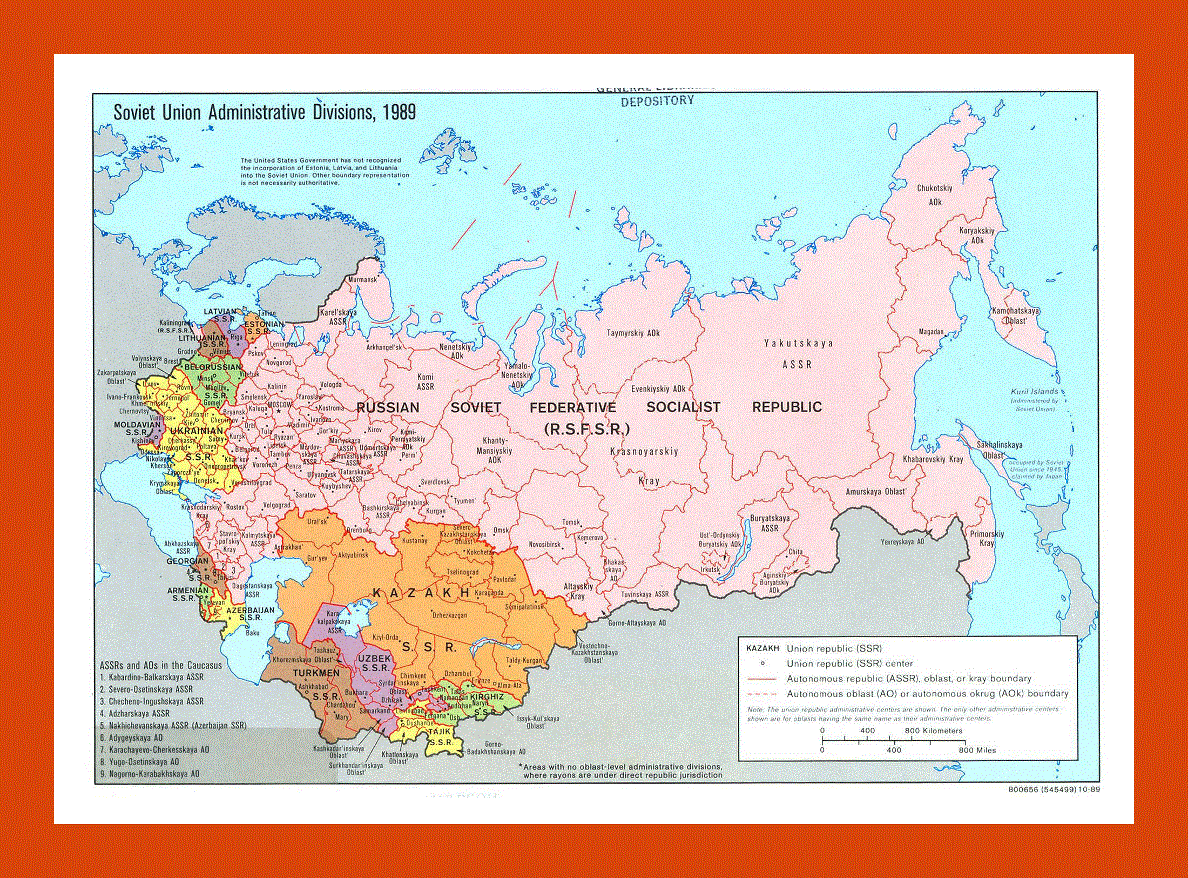 Administrative divisions map of the Soviet Union - 1989