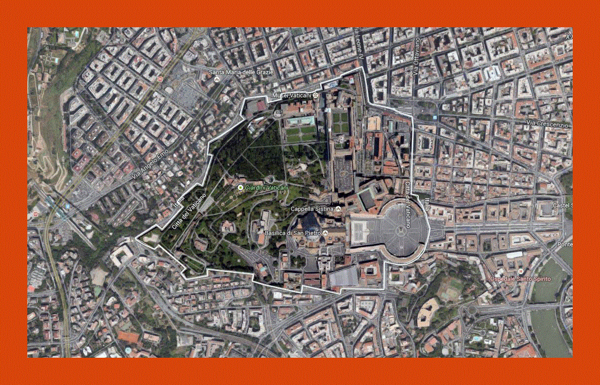 Satellite image of Vatican city and its surroundings