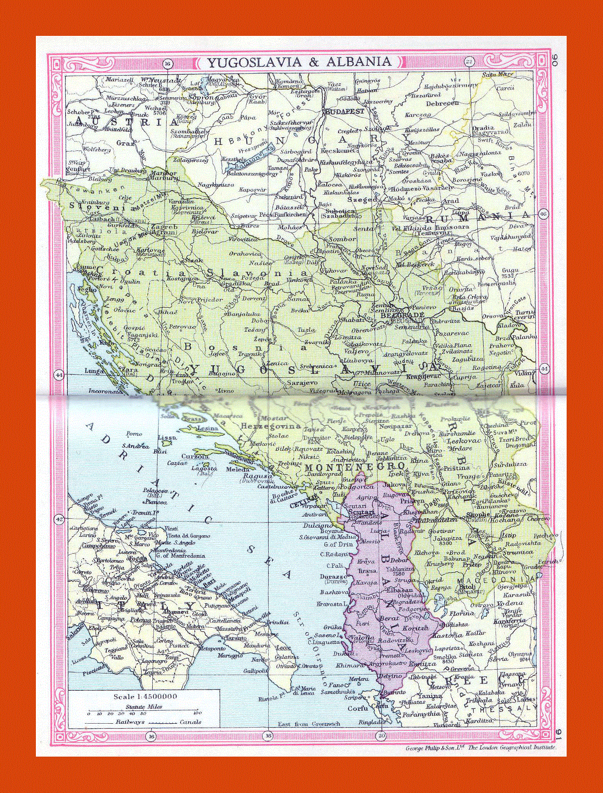 Old map of Yugoslavia and Albania - 1935