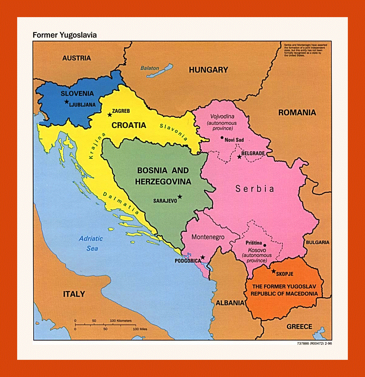 Political map of Yugoslavia - 1996