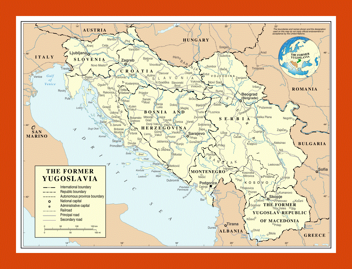 Political map of Yugoslavia