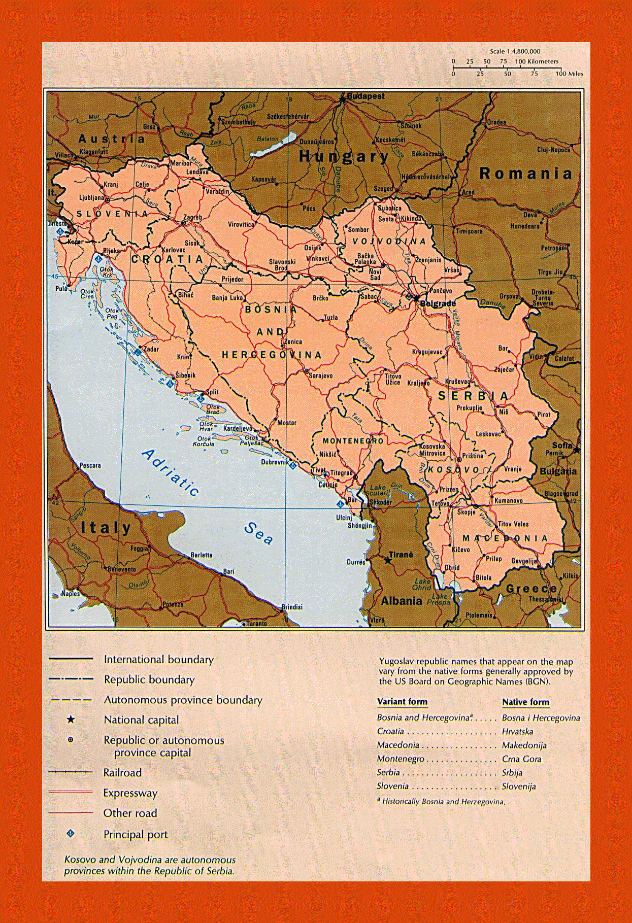 Political map of Yugoslavia