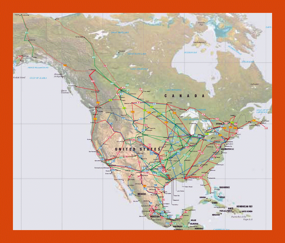 Pipelines map of North America