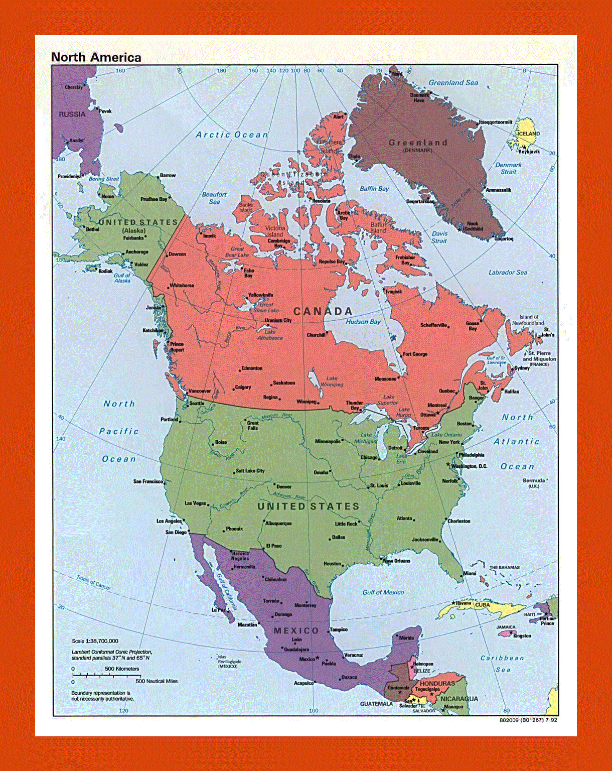 Political map of North America - 1992