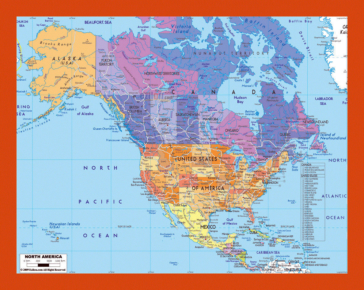 Political map of North America