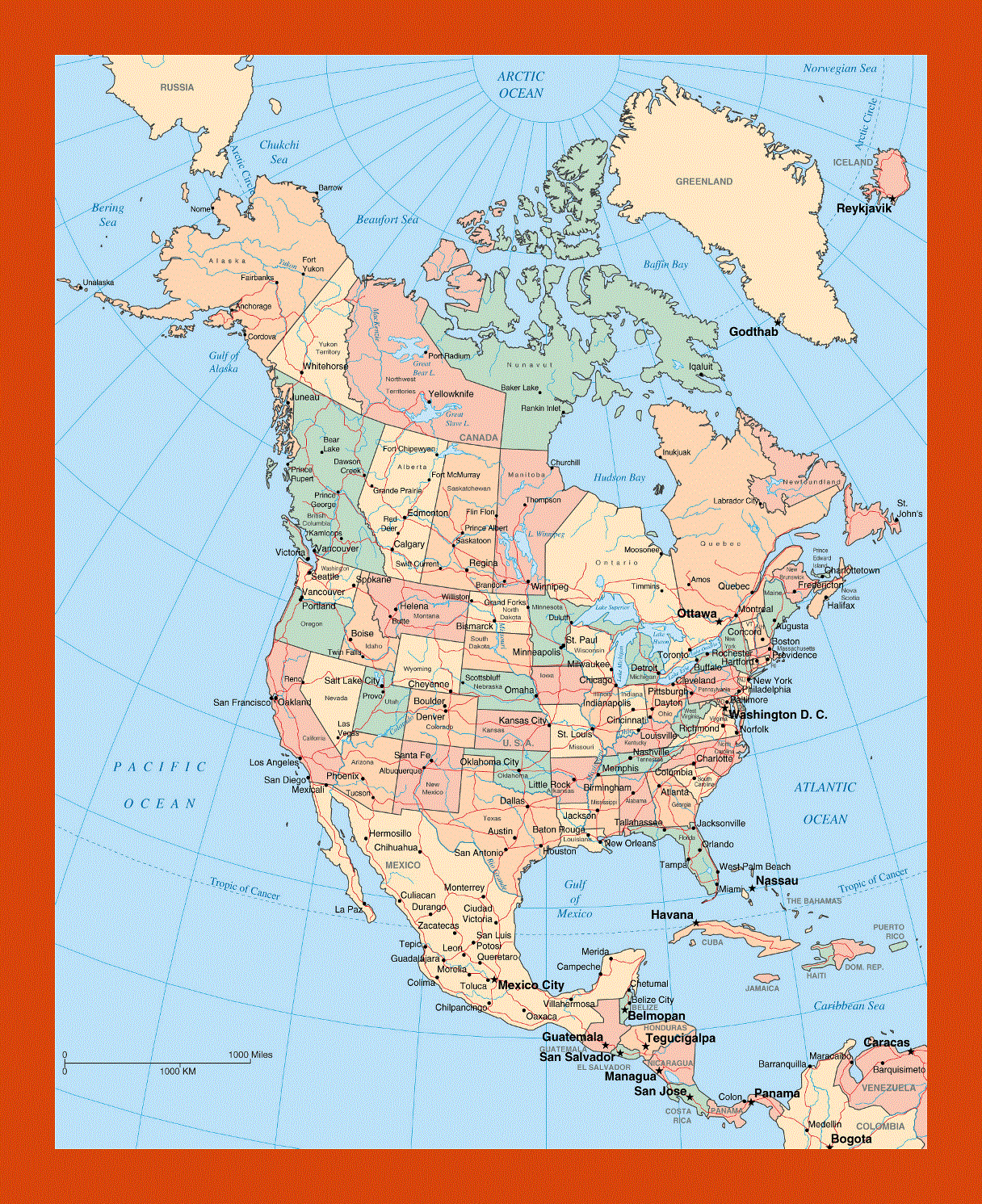 Political map of North America