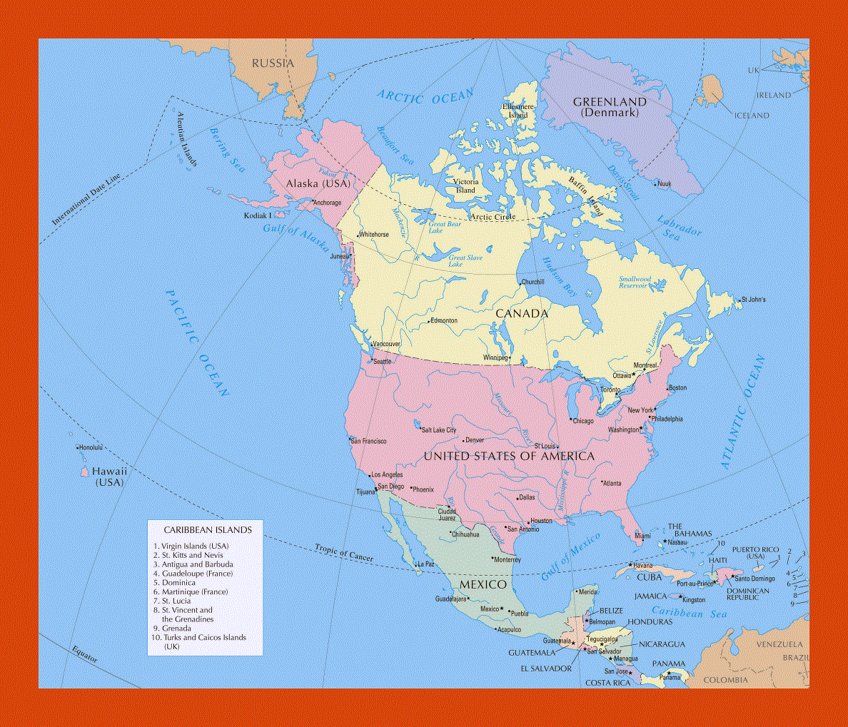 Political map of North America