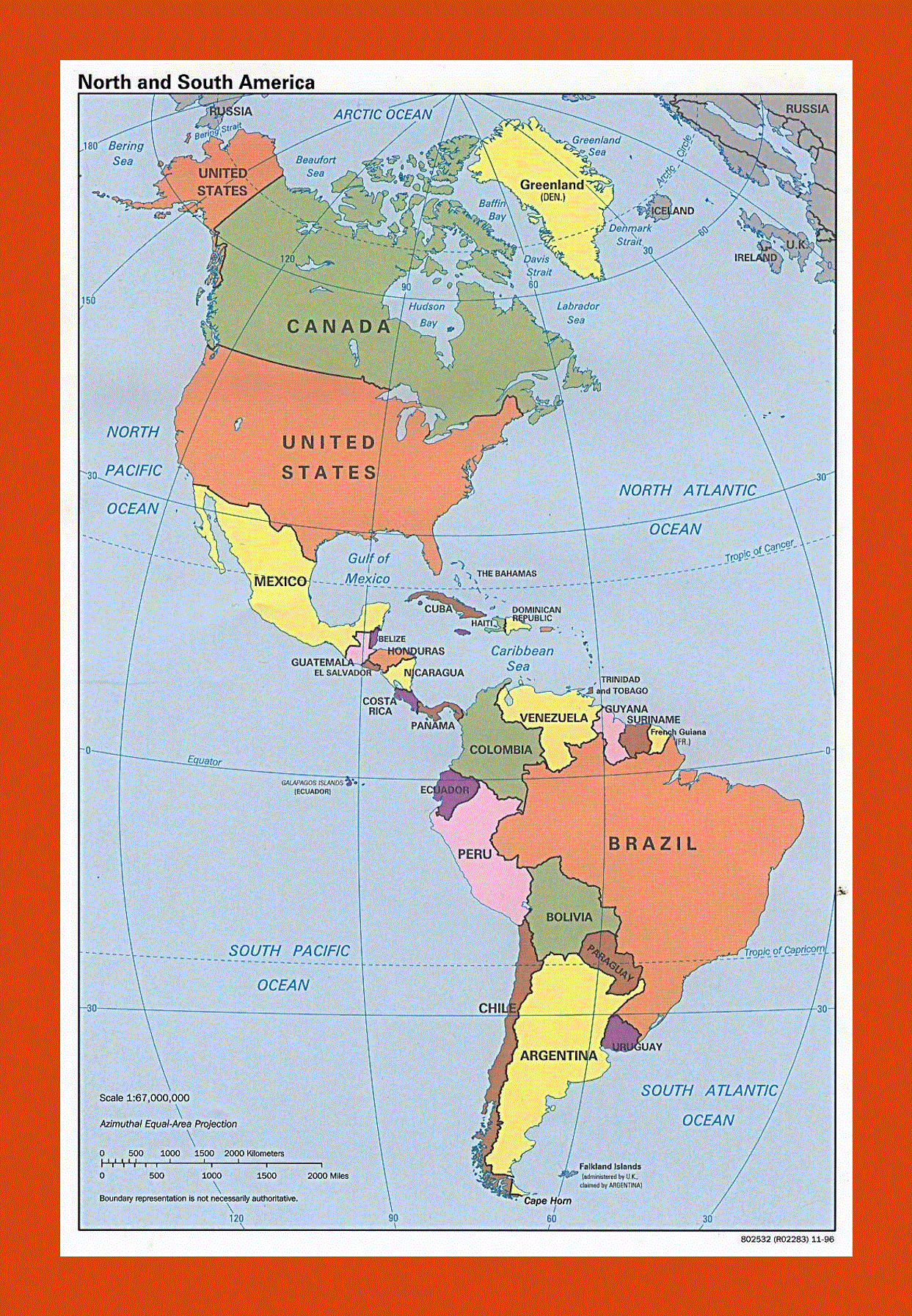 Political map of North and South America - 1996