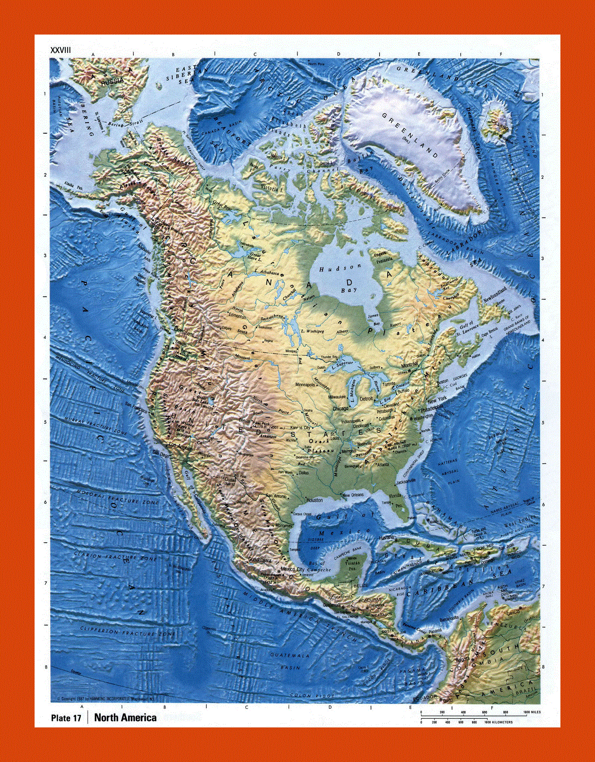 Relief map of North America