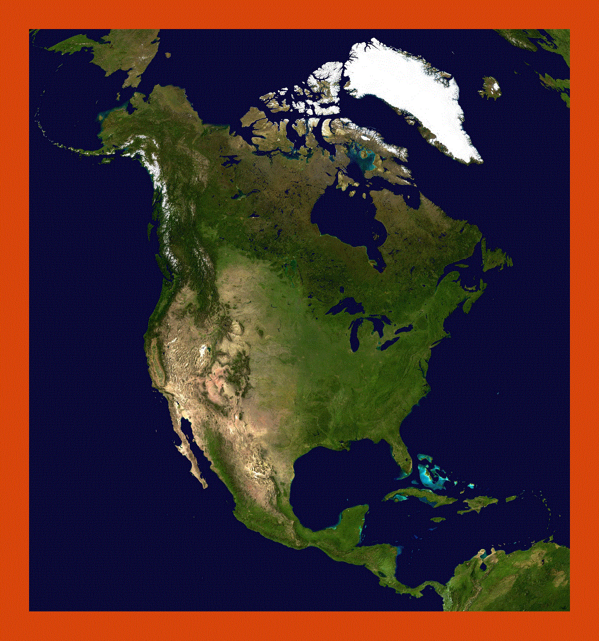 Satellite map of North America