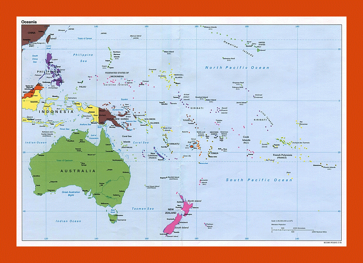 Political map of Australia and Oceania - 1995