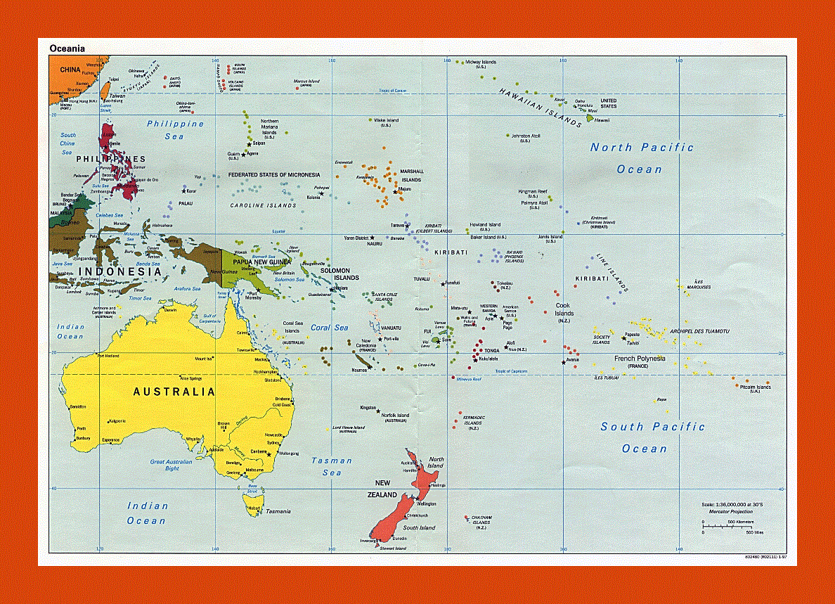 Political map of Australia and Oceania - 1997