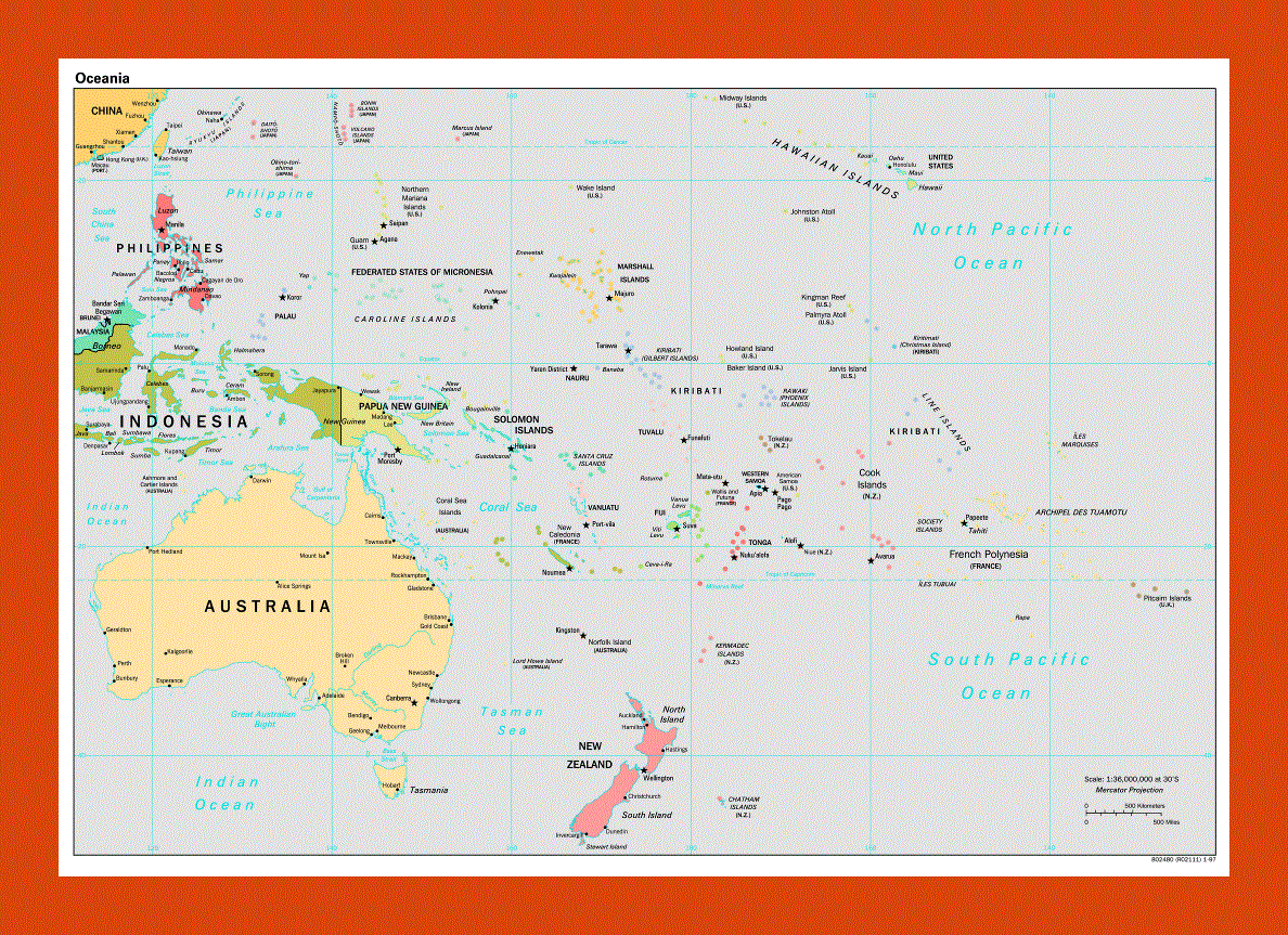 Political map of Australia and Oceania - 1997