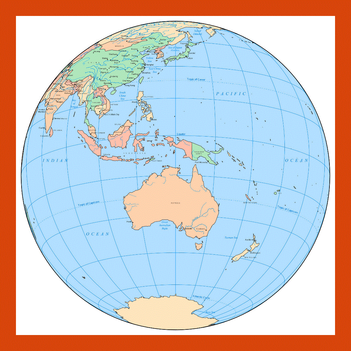 Political map of Australia and Oceania