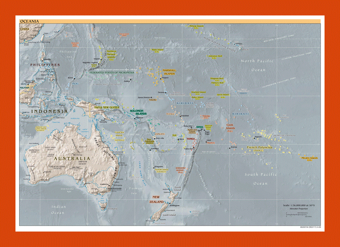 Political map of Australia and Oceania - 2000
