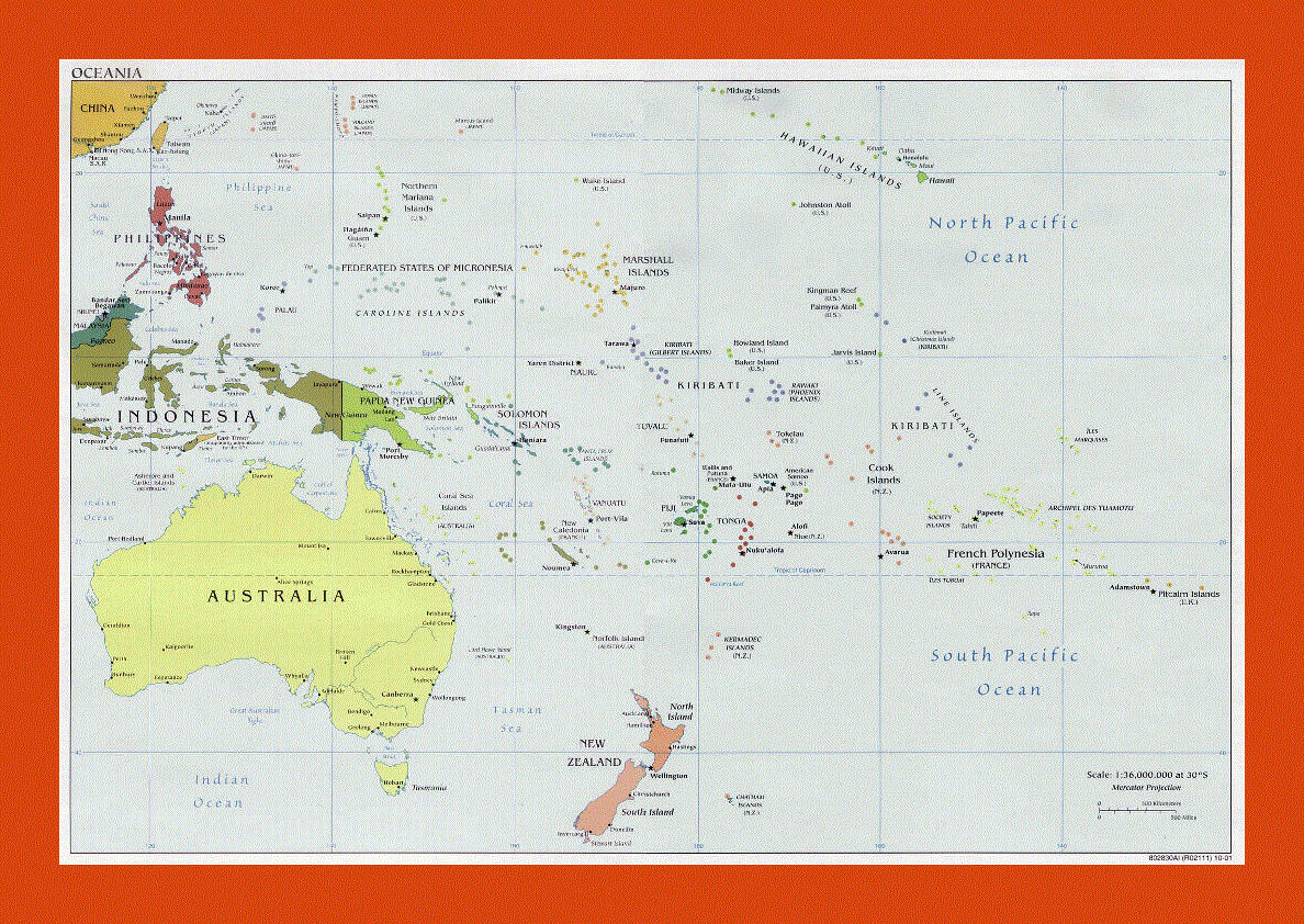 Political map of Australia and Oceania - 2001