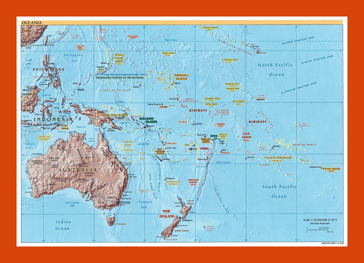 Political map of Australia and Oceania - 2002
