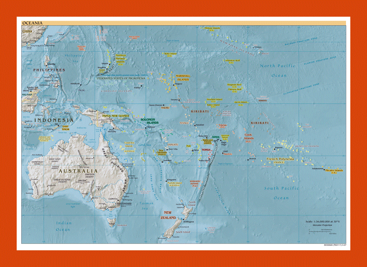 Political map of Australia and Oceania - 2007