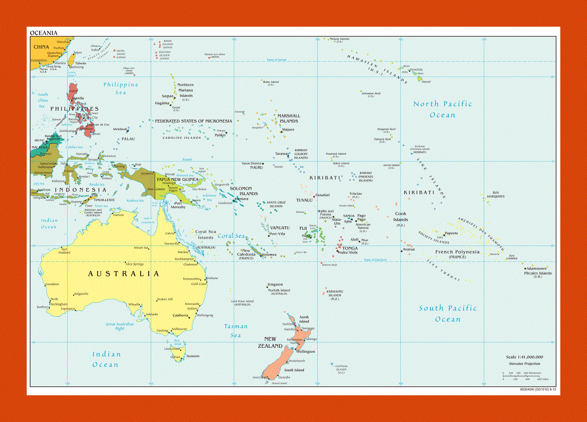 Political map of Australia and Oceania - 2012
