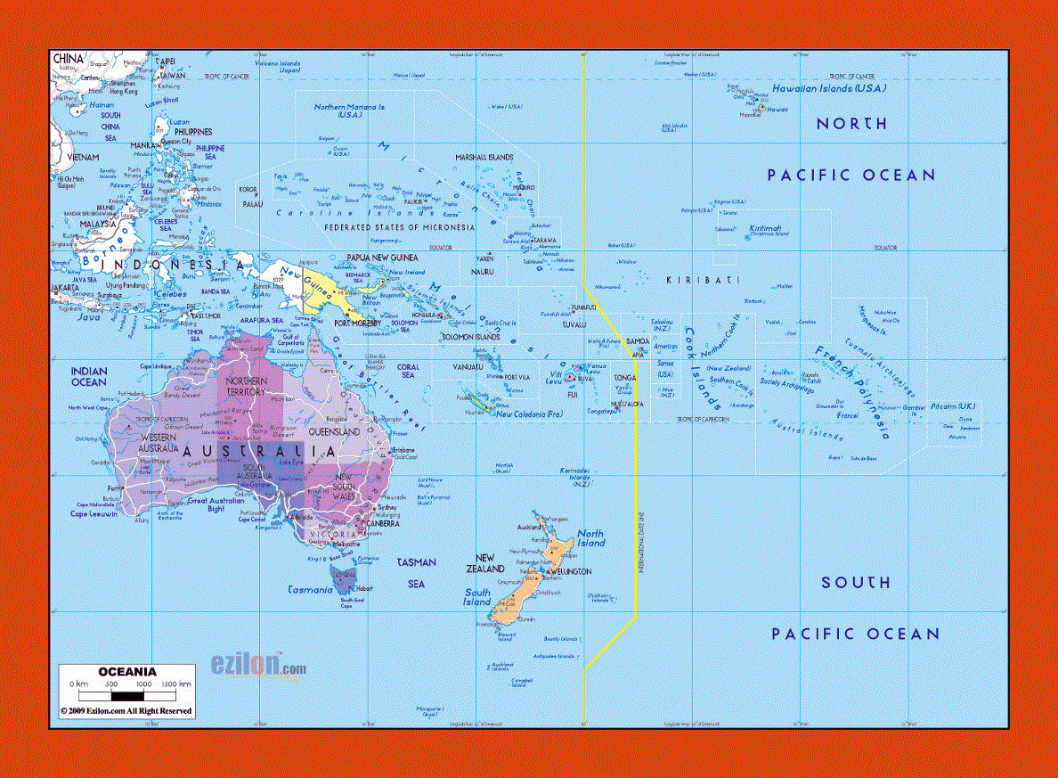 Political map of Australia and Oceania