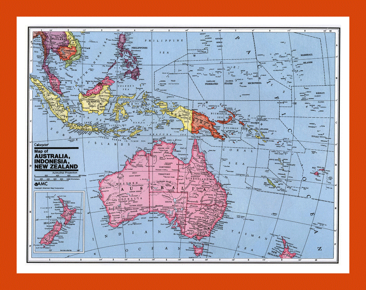 Political map of Australia and Oceania