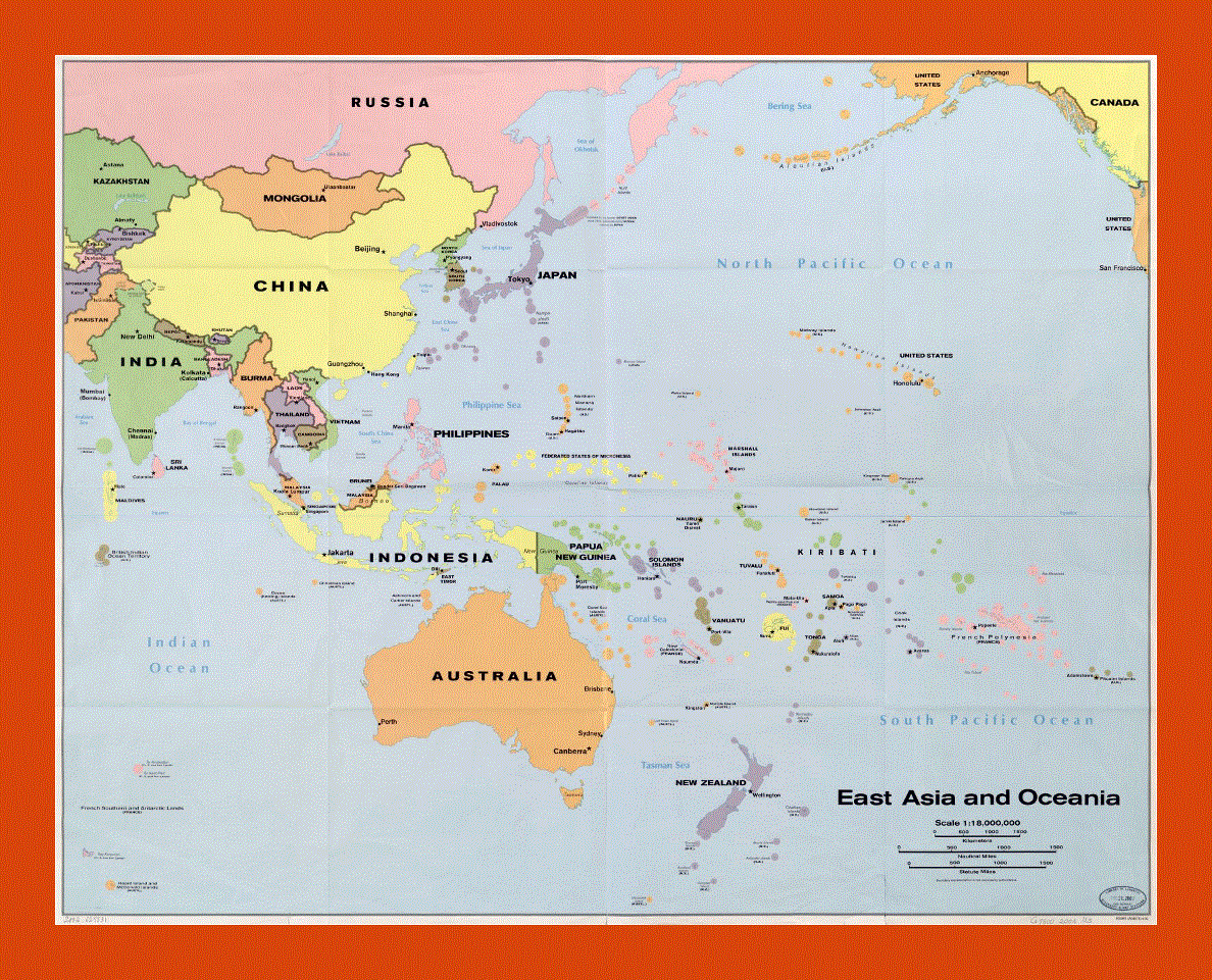 Political map of East Asia and Oceania