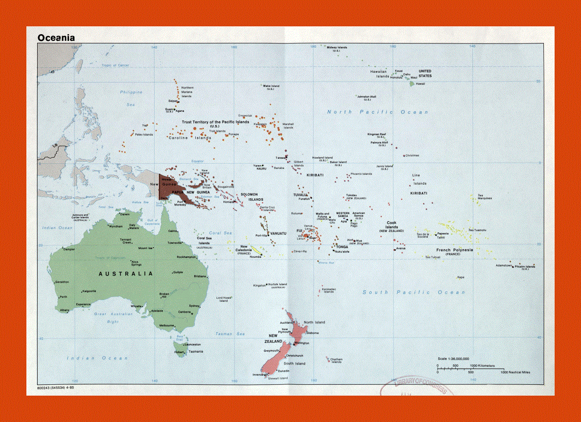 Political map of Oceania - 1985