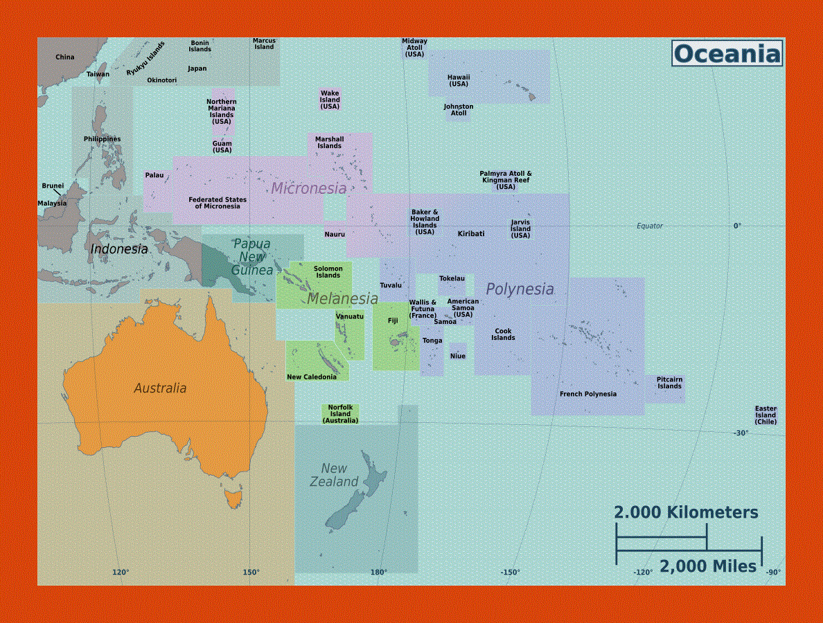 Regions map of Australia and Oceania