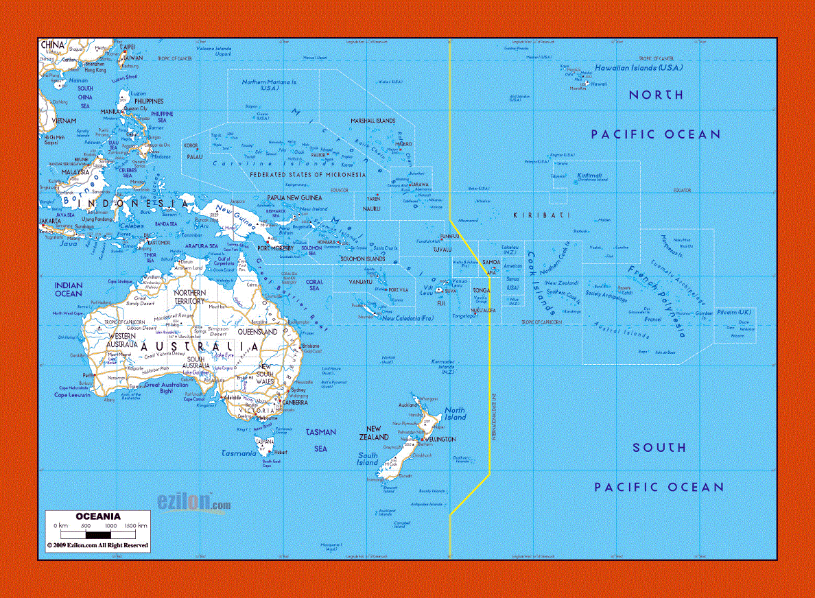 Road map of Australia and Oceania