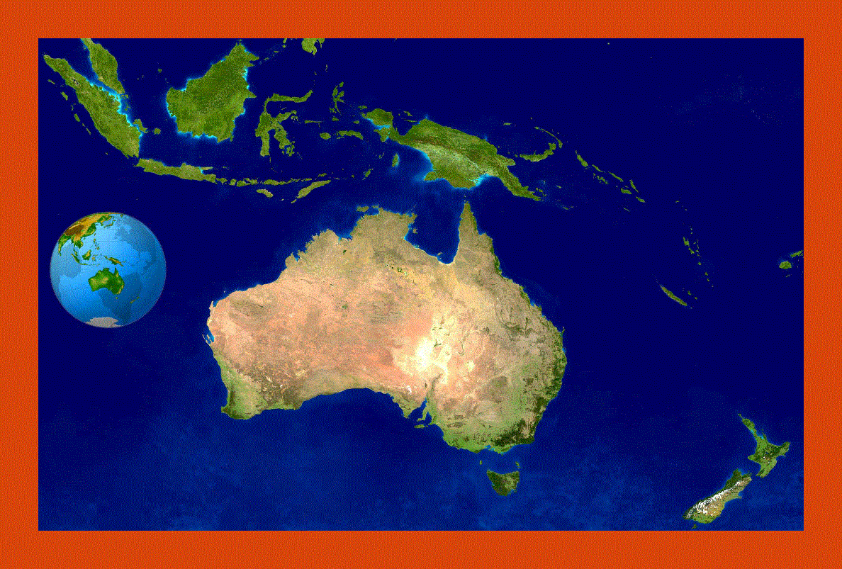 Satellite map of Australia and Oceania