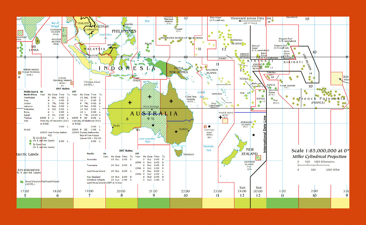 Time Zones map of Australia and Oceania