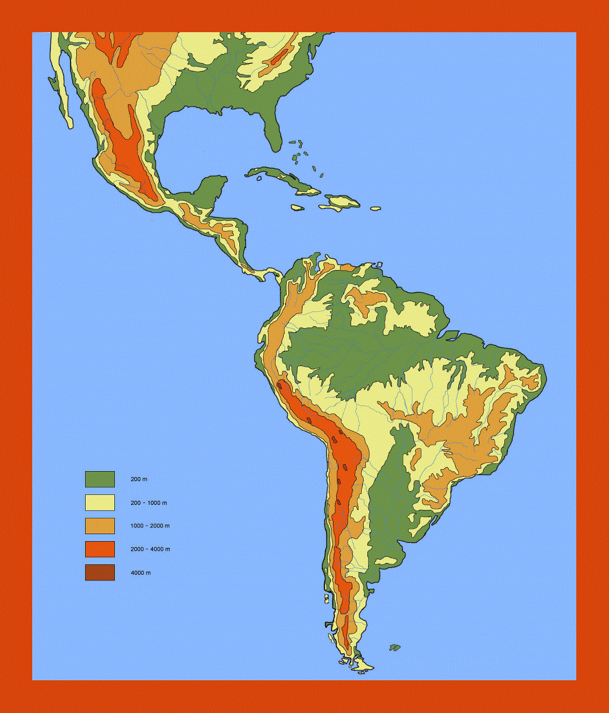 Elevation map of South America