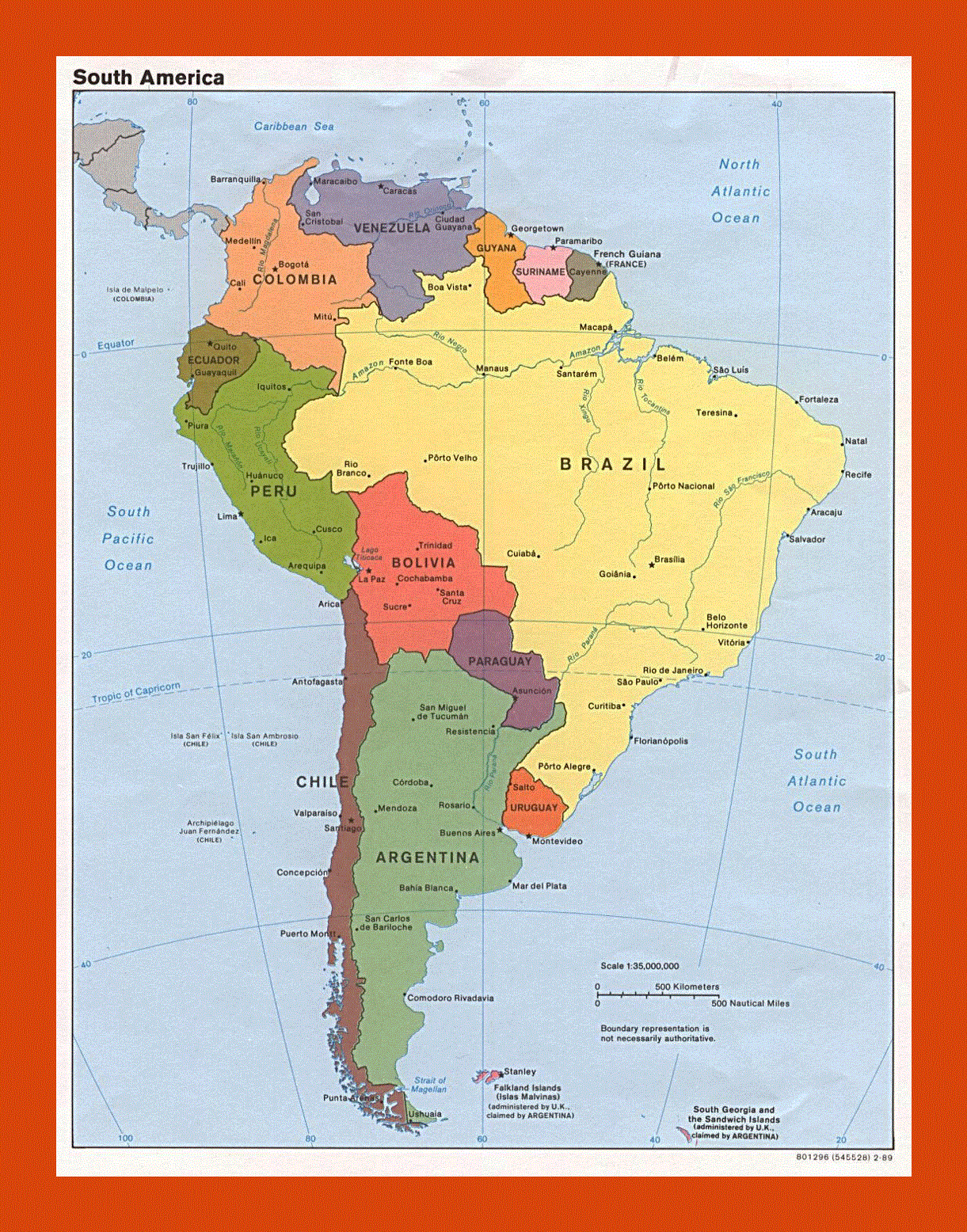 Political map of South America - 1989
