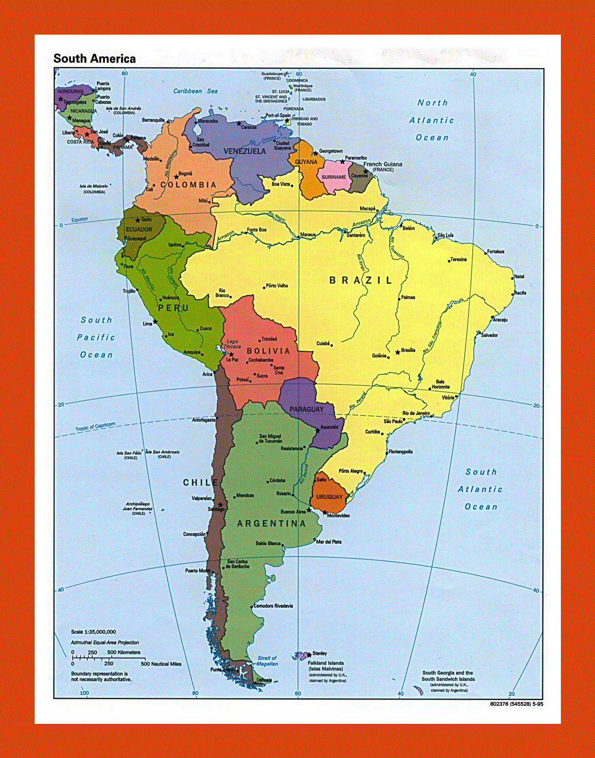 Political map of South America - 1995