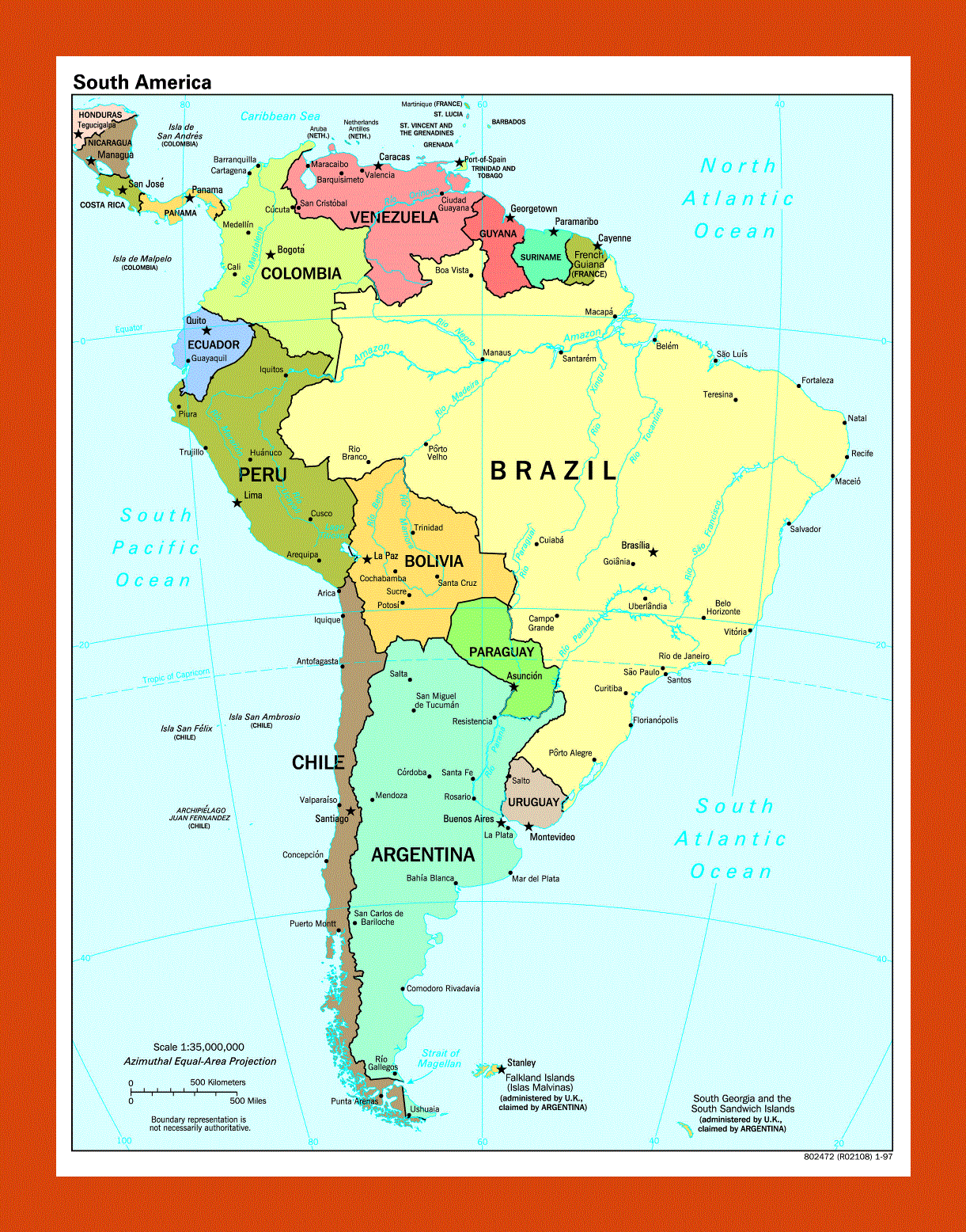 Political map of South America - 1997