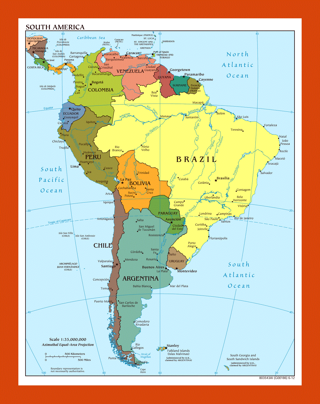 Political map of South America - 2012
