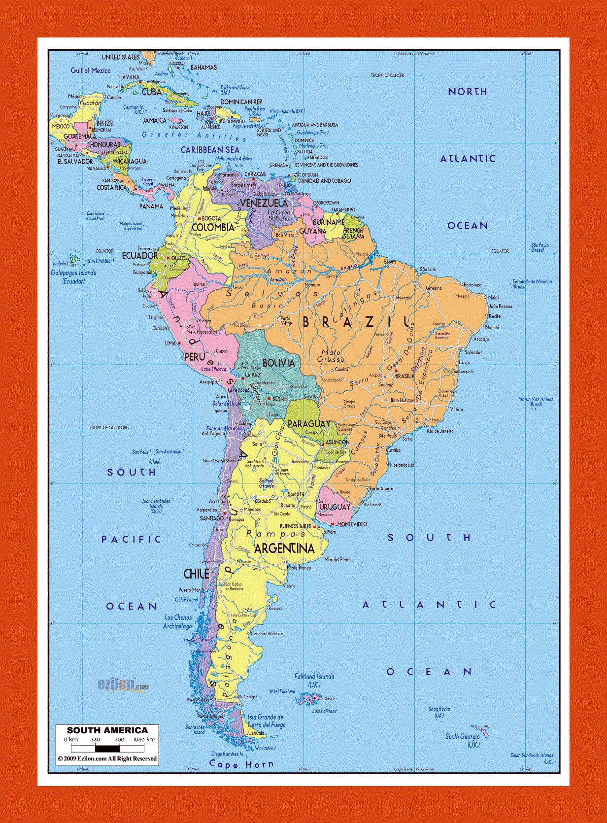 Political map of South America