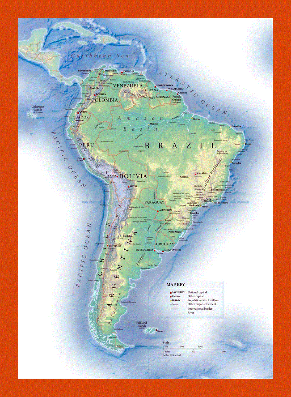 Political map of South America