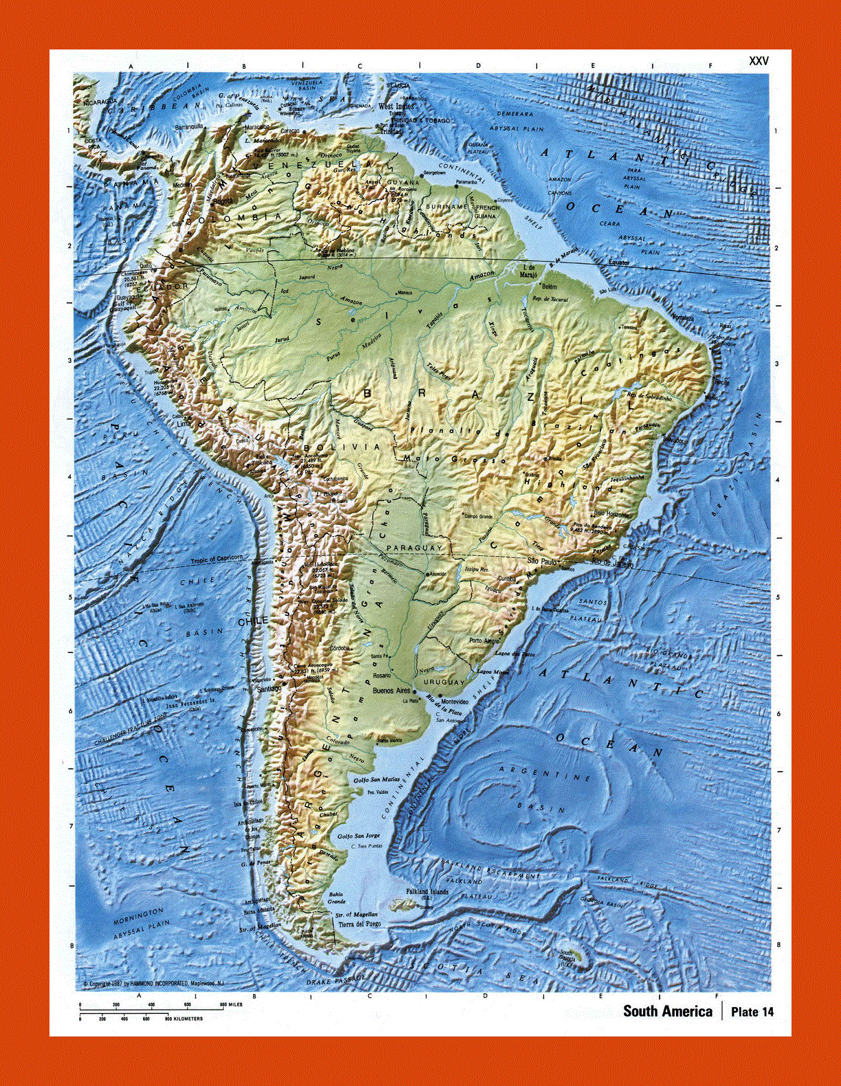 Relief map of South America