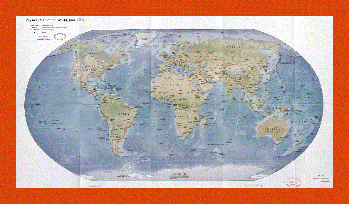 Physical and political map of the World - 2009