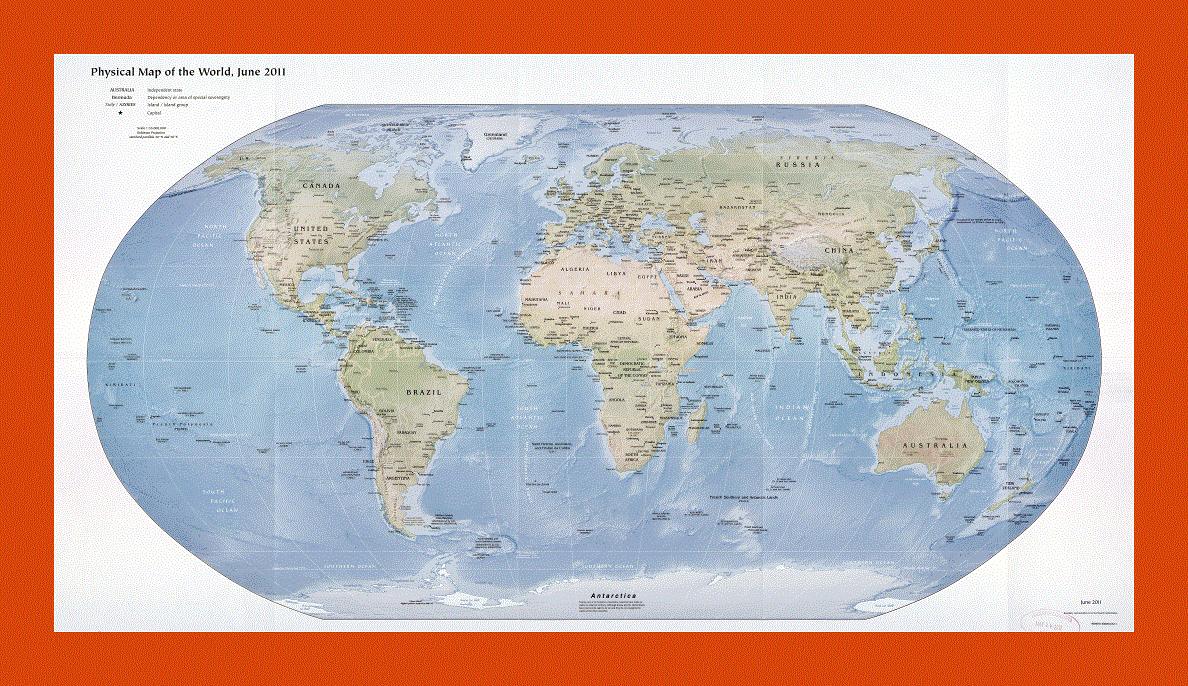Physical and political map of the World - 2011