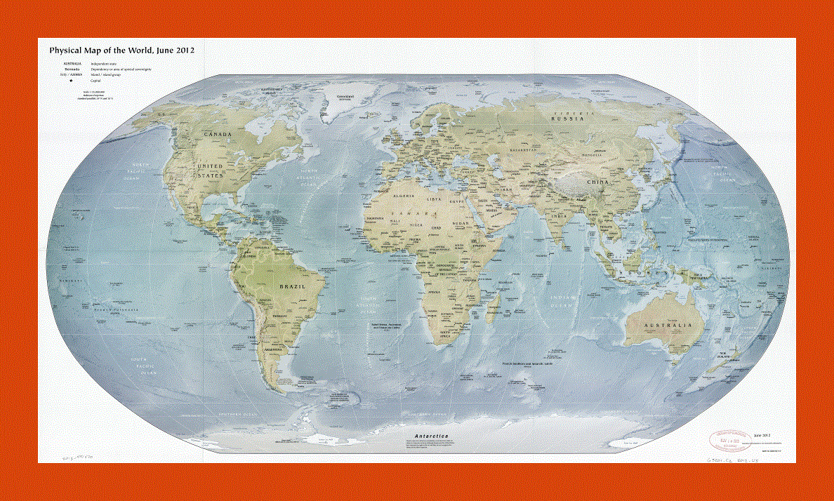 Political and physical map of the World - 2012